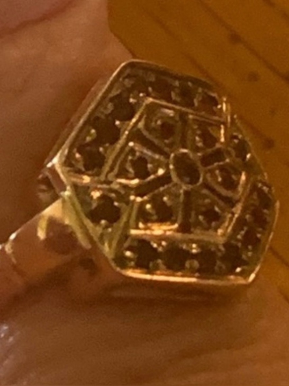 🎇 14K VINTAGE HEXAGONAL GEOMETRIC RING ROSE GLD CABOCHON GARNETS STMT RING